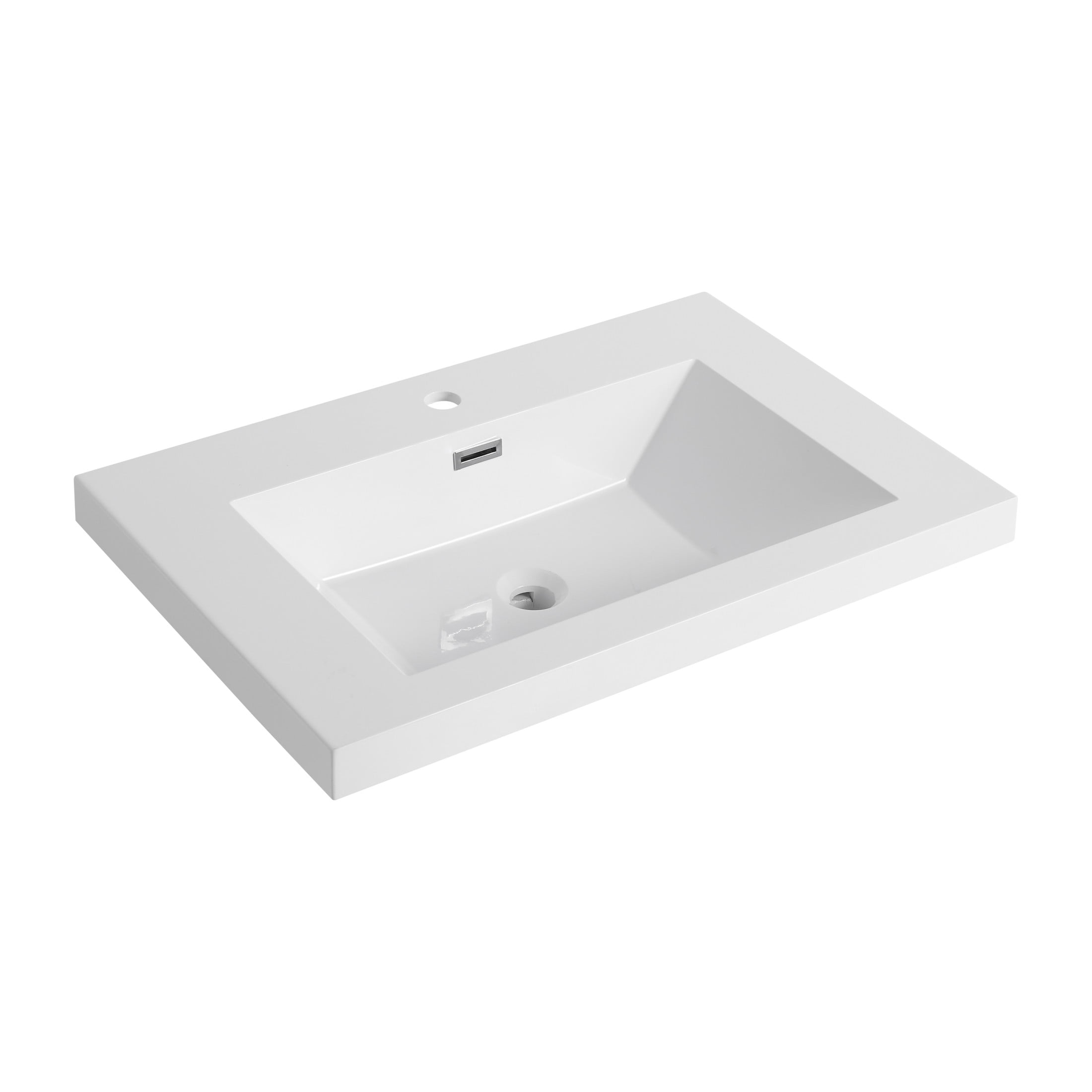 Noble House 30" Resin Bathroom Vanity Top Sink, Modern Integrated Basin, Easy-Clean, Scratch-Resistant, Glossy White