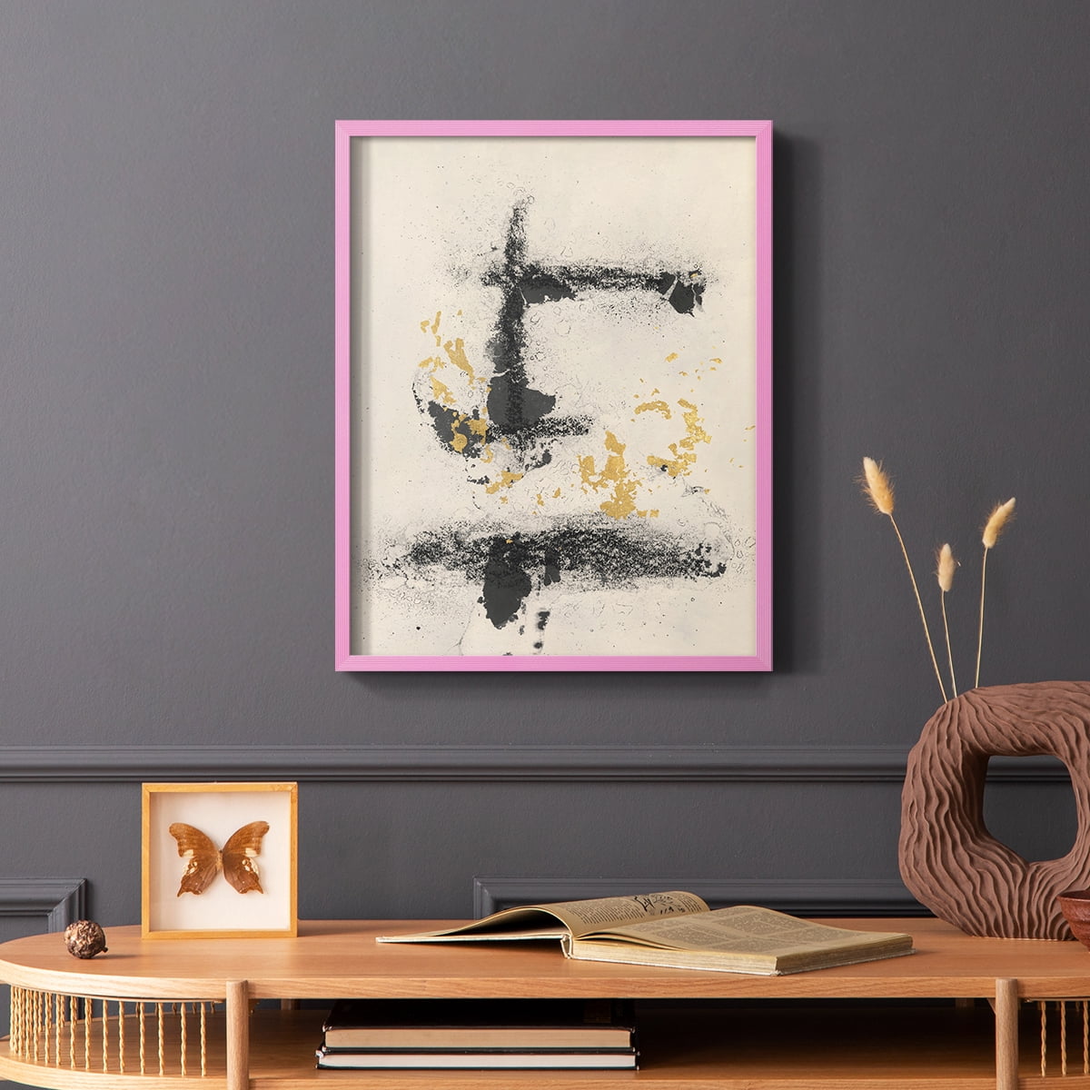 Charcoal Remnants II Framed Print in Pink Solid Wood Framed Print No Nail Hanging