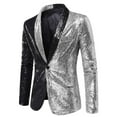 thumbnail image 2 of UVEASISHA Slim Fit Blazers for Men,Mens One Button Sequin Dress Suit Jacket Stylish Colorblock Party Jackets Glitter Festival Tuxedo Today's Sales Today,Silver,2XL, 2 of 3