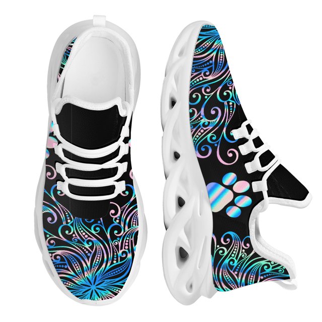 Zapatillas de deporte de malla con degradado de color para mujer, zapatos de plataforma con estampado de huella de perro, informales
