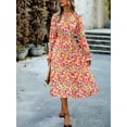 thumbnail image 4 of Liacowi Women's Bohemian Midi Dress Long Sleeve Stand Collar Long Flowy Dress Summer Casual A-Line Dress Beach Vacation, 4 of 8