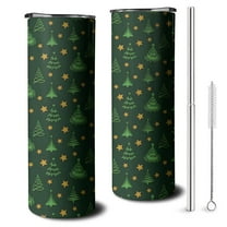 20oz Green Christmas Tree and Star Pattern Skinny Tumblers Stainless Steel Tumbler with Lid and Straw,Vacuum Insulated Double Wall Travel Tumbler Cups with Cleaning Brush for Coffee,Tea