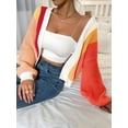 thumbnail image 2 of Women'S Color Block Open Front Long Sleeve Ribbed Knit Cropped Cardigan Sweaters Orange & Red XL, 2 of 3