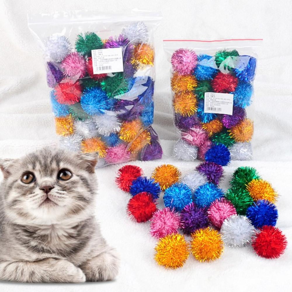50 Iridescent Glitter POM POM Balls Sparkly Balls Puff Kitten Cat Toy 3.5cm 