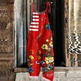 thumbnail image 7 of Women's Patriotic Floral Print Wide Leg Overalls Adjustable Tie Strap Linen Blend Sleeveless Jumpsuit 4th of July Casual Loose Romper Pants Red 4XL, 7 of 7