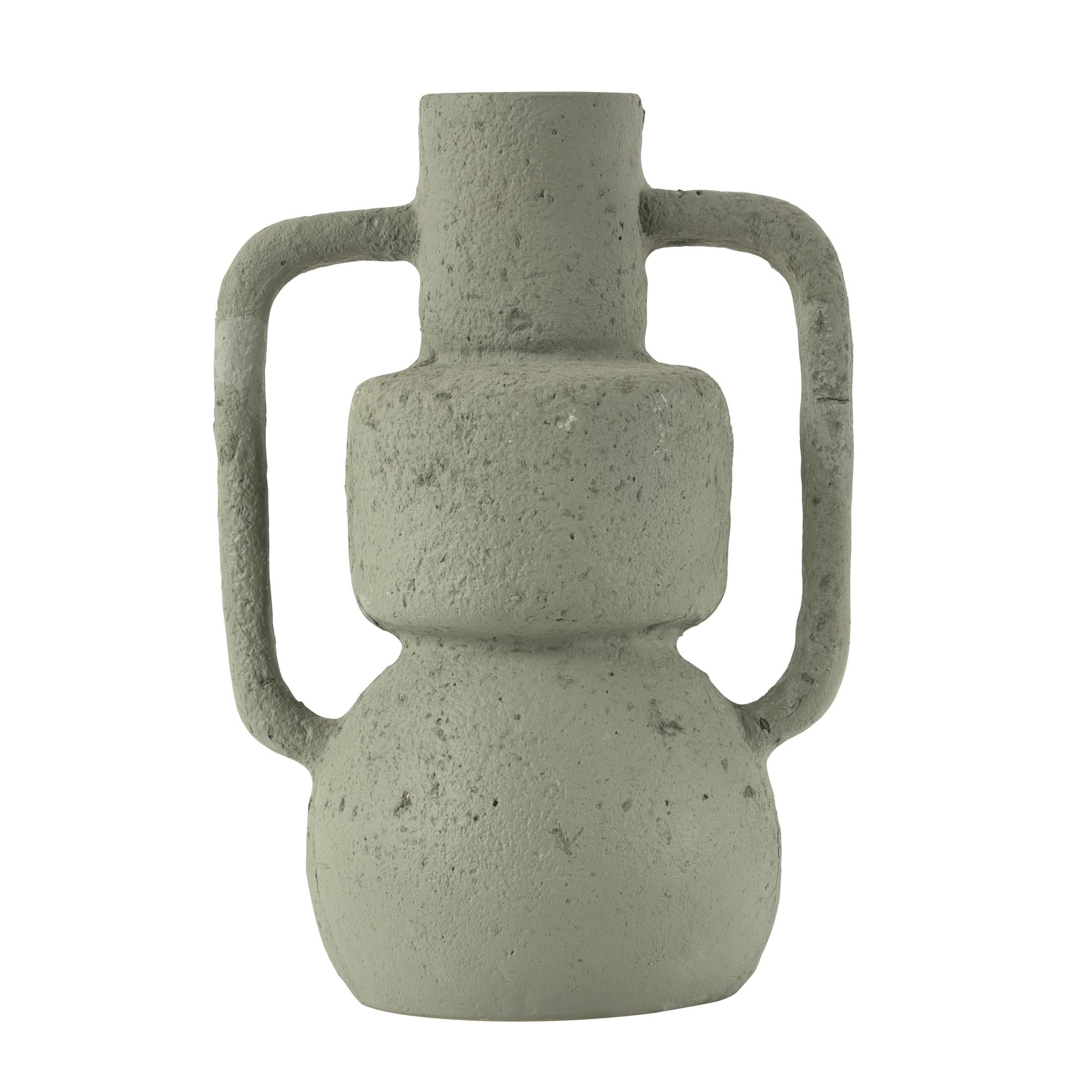 DecMode 14" Abstract Textured Light Gray Paper Mache Vase with Squared Handles