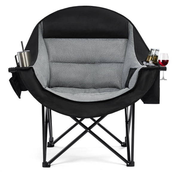 BRONZY Oversized Camping Chair Heavy Duty 500lbs Capacity with Cup Holder & Cooler Bag