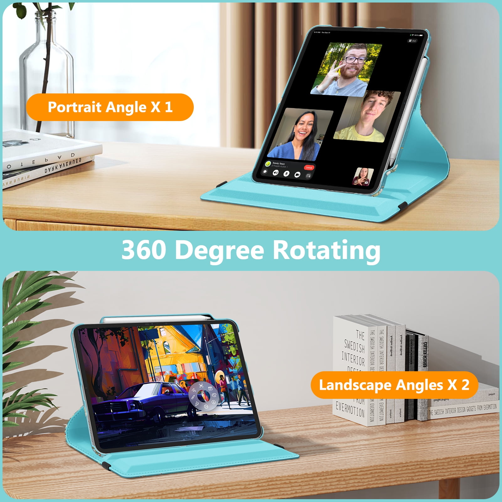 Fintie Rotating Case for iPad Pro 13-inch M4 Chip 2024 Release, 360 Degree Swiveling Protective Stand Cover with Pencil Holder, blossom
