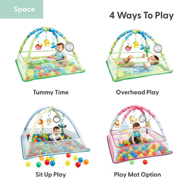 Baby Play Gym with Ball Pit Hanging Toys – Soft Tummy Time Mat