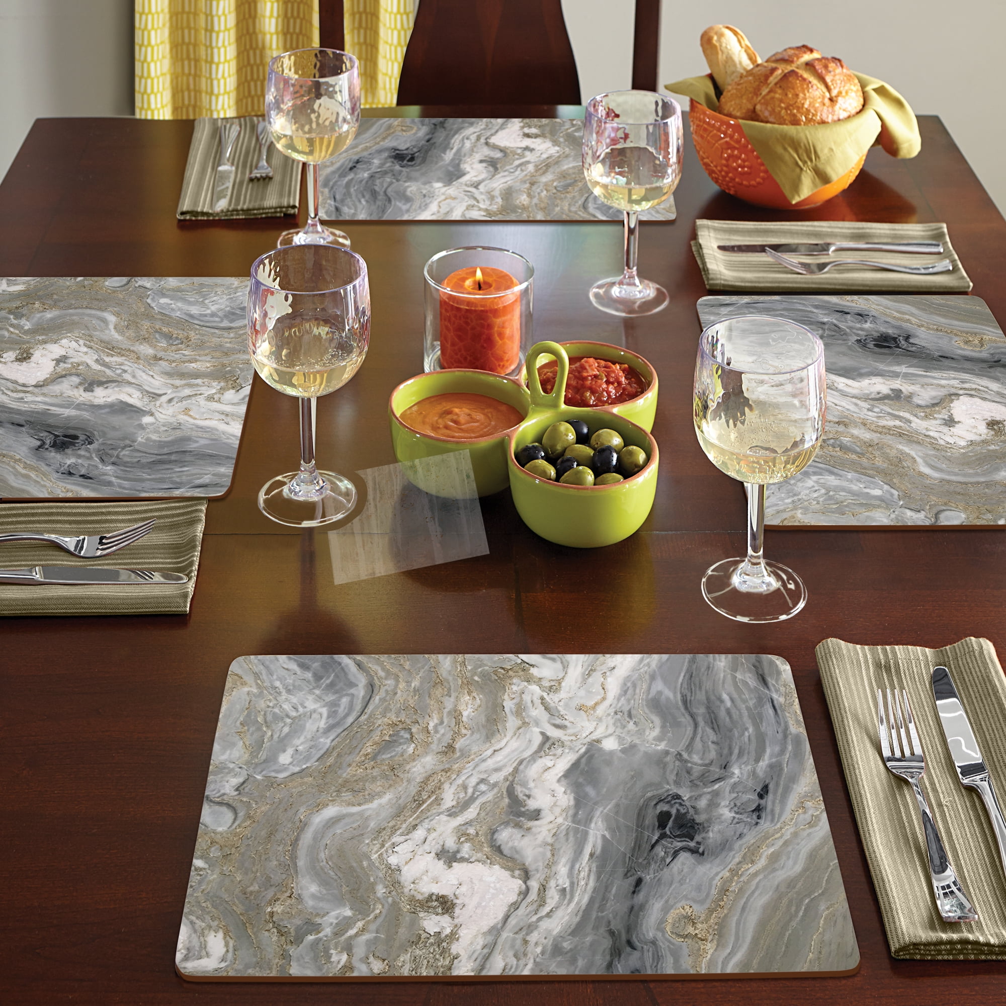 Cala Home "Quartz Design" Premium Decorative Hardboard Cork Back Tabletop Placemats 4 Pack