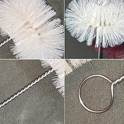 Stainless Steel Soda Bottle Cleaning Brush in Natural Boar Bristle Wool Tip, Long Handle, Flexible Bendable Thick Wire Cleaner for Narrow Neck Water Baby Bottles Straw Pipe Tube Flask (Round)