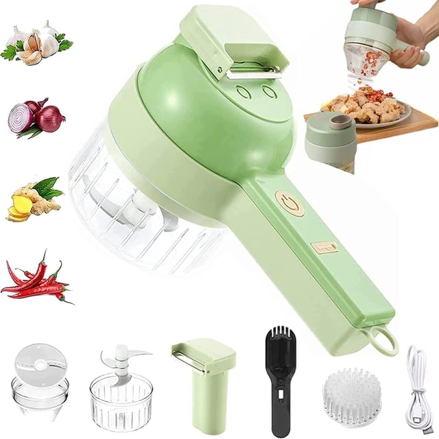 Vegetable Chopper, Garlic Chopper, Onion Chopper, 4 in 1 Handheld Electric Food Chopper Set, Vegetable Cutter Set, with USB Powered, Slicer for Garlic, Chili, Onion, Celery, Ginger, Meat