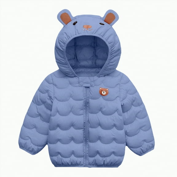 Ccpelsie Girls' Quilted Puffer Jacket, Front Pockets & Hooded Back, Mid-Weight & Water Repellent(Blue,120)