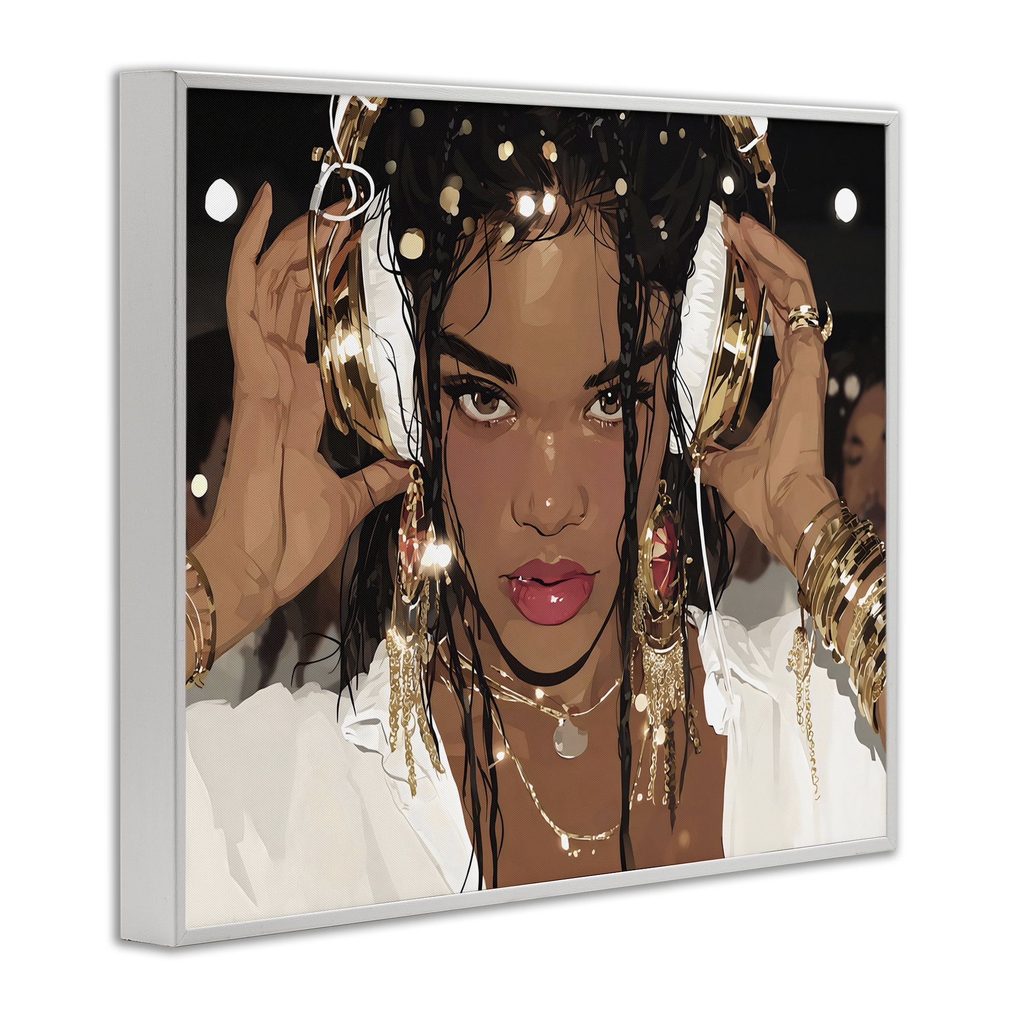 Stupell Industries Gold Headphones Glam Female White Framed Giclee Art, design by Franklyn Gregory