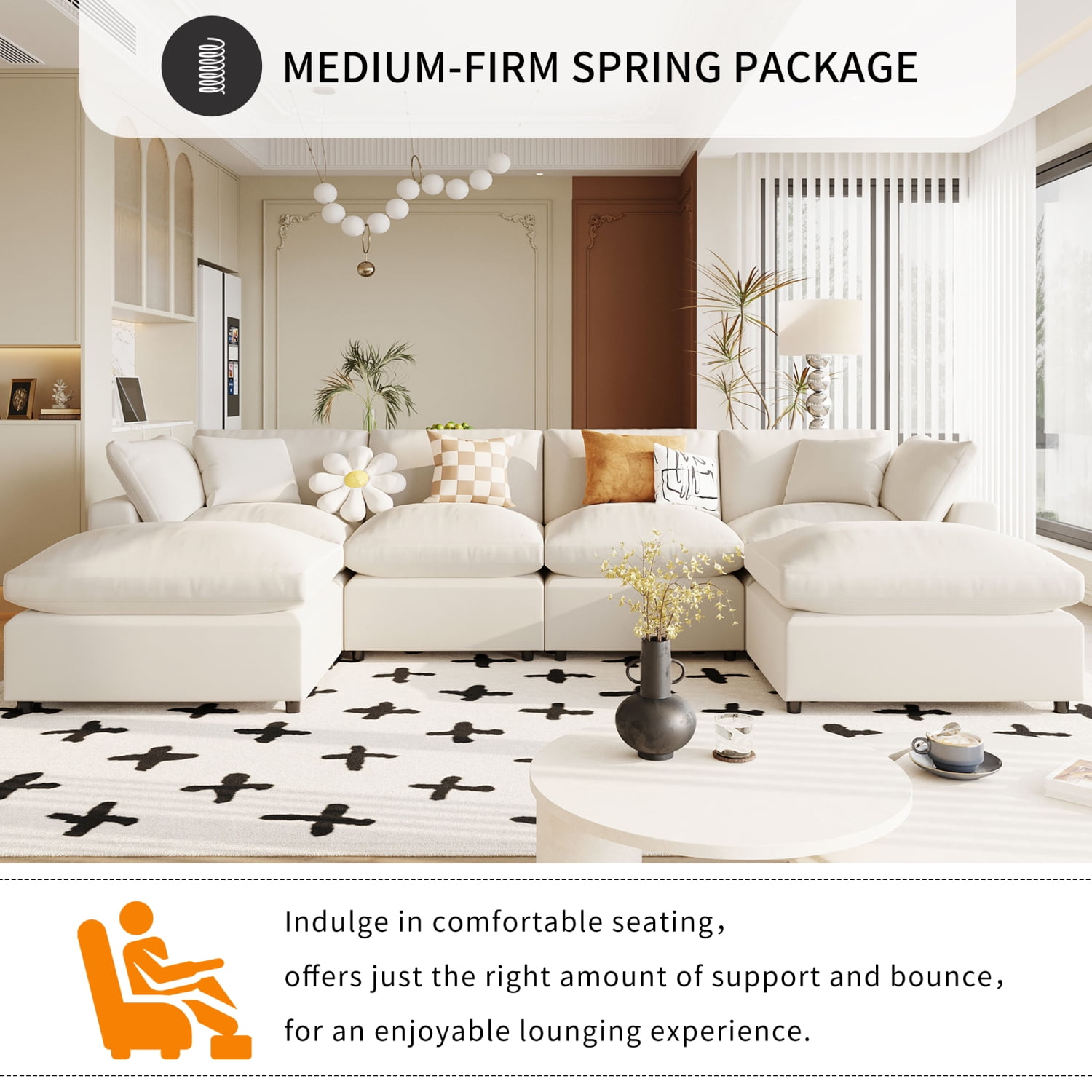 Harper & Bright Designs Convertible Modular Sectional Sofa with 2 Removable Ottomans & Pillows, Large U Shape Cloud Couch with Reversible Chaise for Living Room, Beige