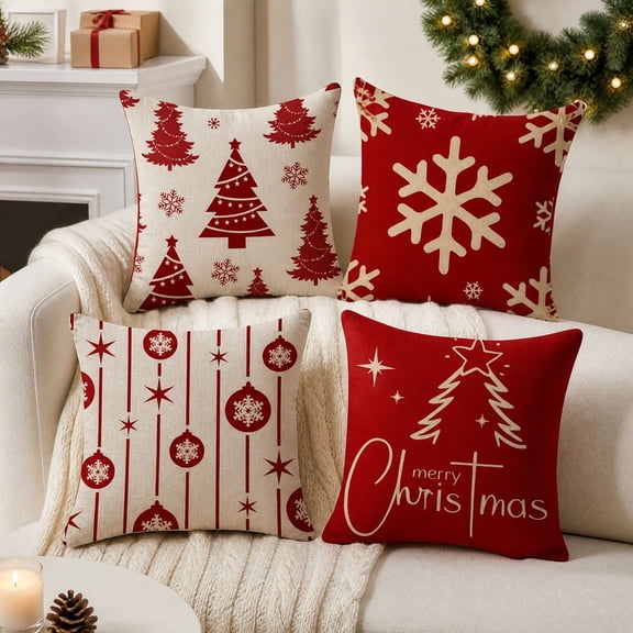 4 Pack Christmas Throw Pillow Covers 45x45CM Cushion Cover for Sofas and Home Christmas Decorations