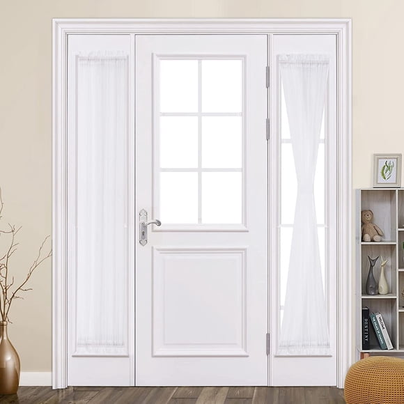 2 Panels Sidelight Curtains for French Door Sheer Panels Light Filtering Window Treatment for Narrow Door 25 x 72 Inches with Tieback - 2 Panels, White