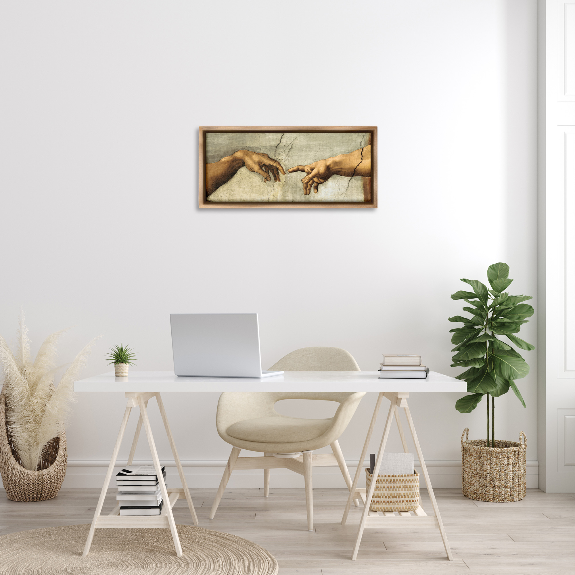 Stupell Industries Hands of The Creation Religious Painting Religious Painting Brown Floater Framed Canvas Art Print Wall Art, 31 x 14