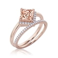 thumbnail image 3 of Boho & hippie 2.00 Carat Princess Cut Morganite And Diamond Moissanite Dainty Engagement Ring, Classic Wedding Ring, One Matching Band in 925 Sterling Silver With 18k Rose Gold Plating, Gift For Her, 3 of 3