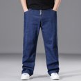 thumbnail image 2 of Jeans For Men Casual Elastic Waist Drawstring Straight Wide Leg Denim Trousers Loose Streetwear All Seasons Mens Pants Blue XXXL, 2 of 9