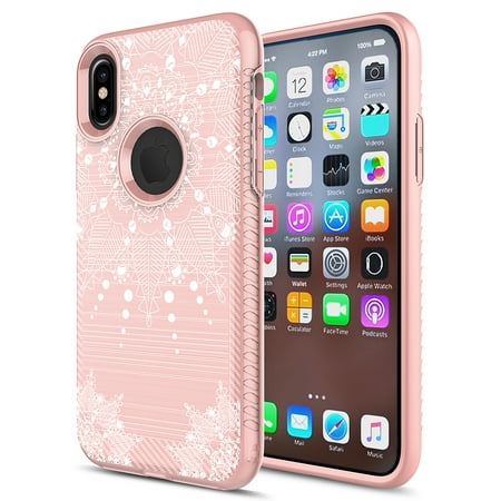 Slp Carbon Fiber - iPhone X Case, iPhone 10 Case, KAESAR SLEEK PERFECT FIT SLIM ANTI SLIP Shockproof Carbon Fiber Mandala Pattern Design Case Cover for iPhoneX (Floral)