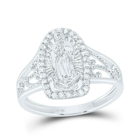 10kt White Gold 1/5 Cttw Diamond Fashion Virgin Mother Mary Wedding Engagement Anniversary Ladies Ring, Women Size: 5-9