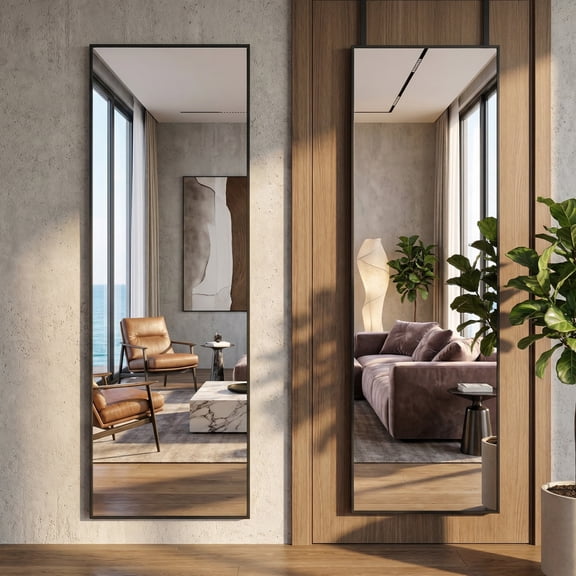 JIOABL 47" x 14" Rectangular Full Length Wall Mounted Mirror, Aluminum Alloy Frame, HD Glass, for Bedroom, Living Room & Entryway, Black