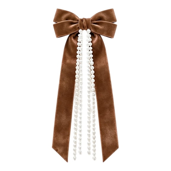Christmas Velvet Bow Ornaments, 10.23X5.11X0.98" Hanging Xmas Tree Decoration with Pearl Chain, Pearl Tassel Ribbon Pendant, Holiday Wreath Decor, Farmhouse Home Accents, Winter Decor for Mantel