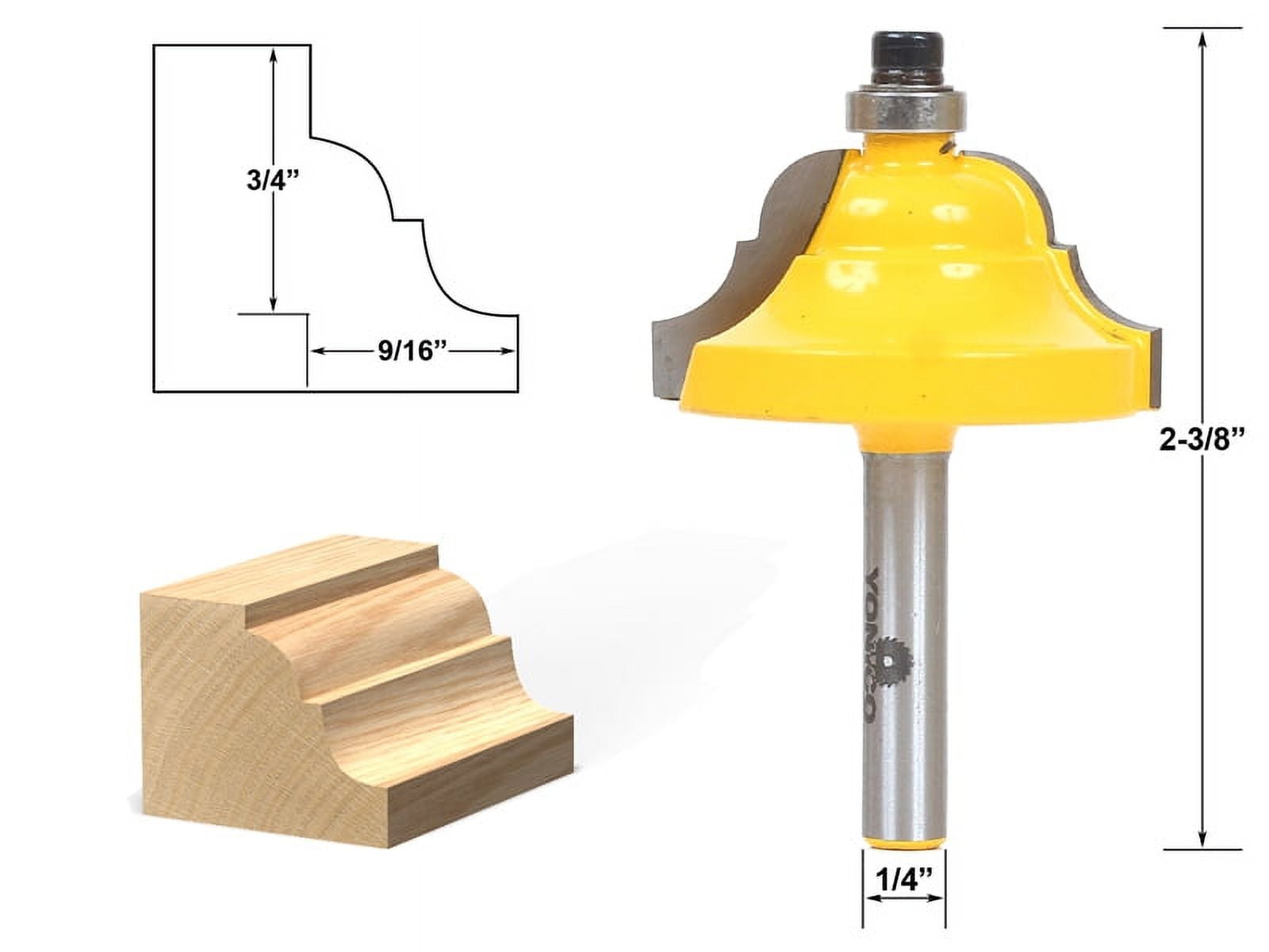Yonico 13322q 3 Bit Edge Molding Router Bit Set with Large Designer 1/4' Shank