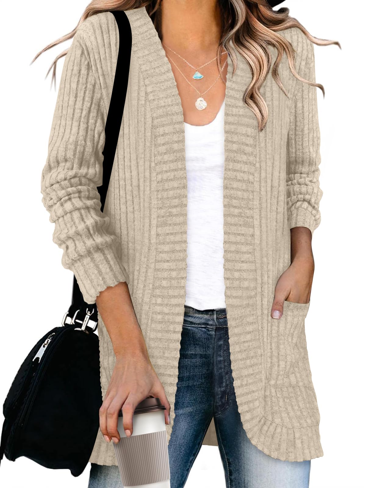 Shine Up Women's Rib Knit Cardigan with Pockets photo 3