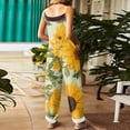 thumbnail image 4 of JULMCOMO Cotton Linen Jumpsuits for Women Floral Print Tie Strap Baggy Summer Outfits Scoop Neck Vacation Comfy Casual Jumpsuits Cyan L, 4 of 7