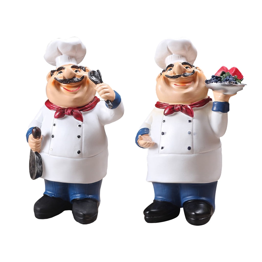 4Pcs Cute Resin Chef Statue Restaurant Bar Cafe Kitchen Dining&Bar Decorations 