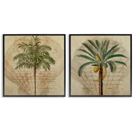 Stupell Industries Subdued Tropical Palms 2 Piece Black Framed Giclee Art Set, design by Steve Hunziker