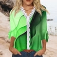 thumbnail image 2 of Dyegold Blouses For Women Dressy Casual 3/4 Flare Sleeve Lace Trim V Neck Floral Print Vintage Tunic Tops Loose Fit Shirts, 2 of 5