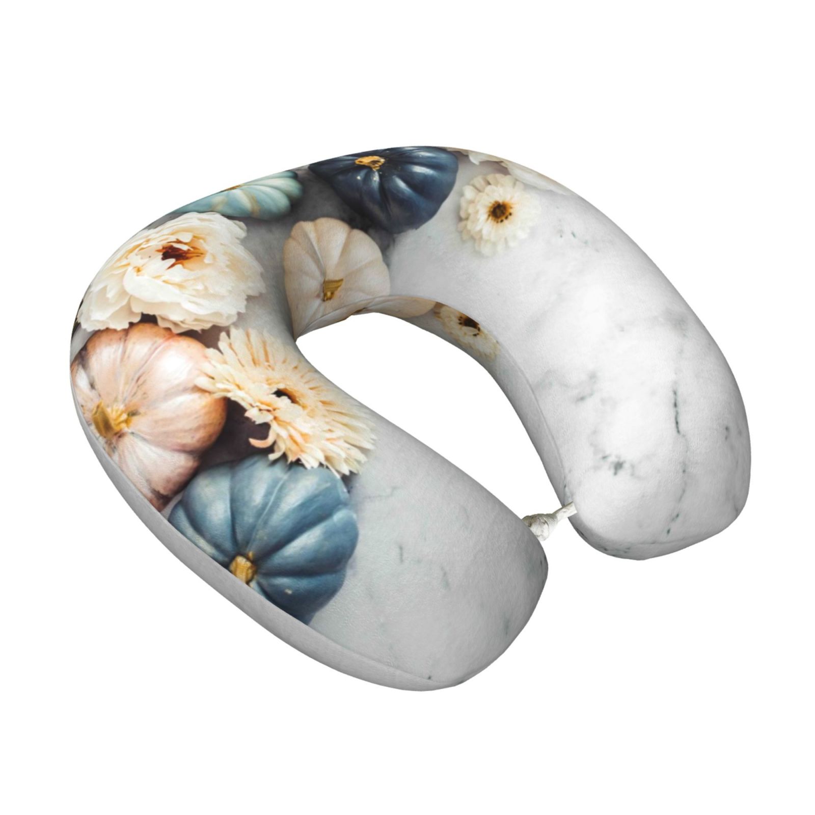 Xecao Pumpkin And White Marble Print Memory Foam Cervical Neck Pillow Versatile U-Shaped Pillows for Home,Office,Camping,Travelling,Soft Washable Cover