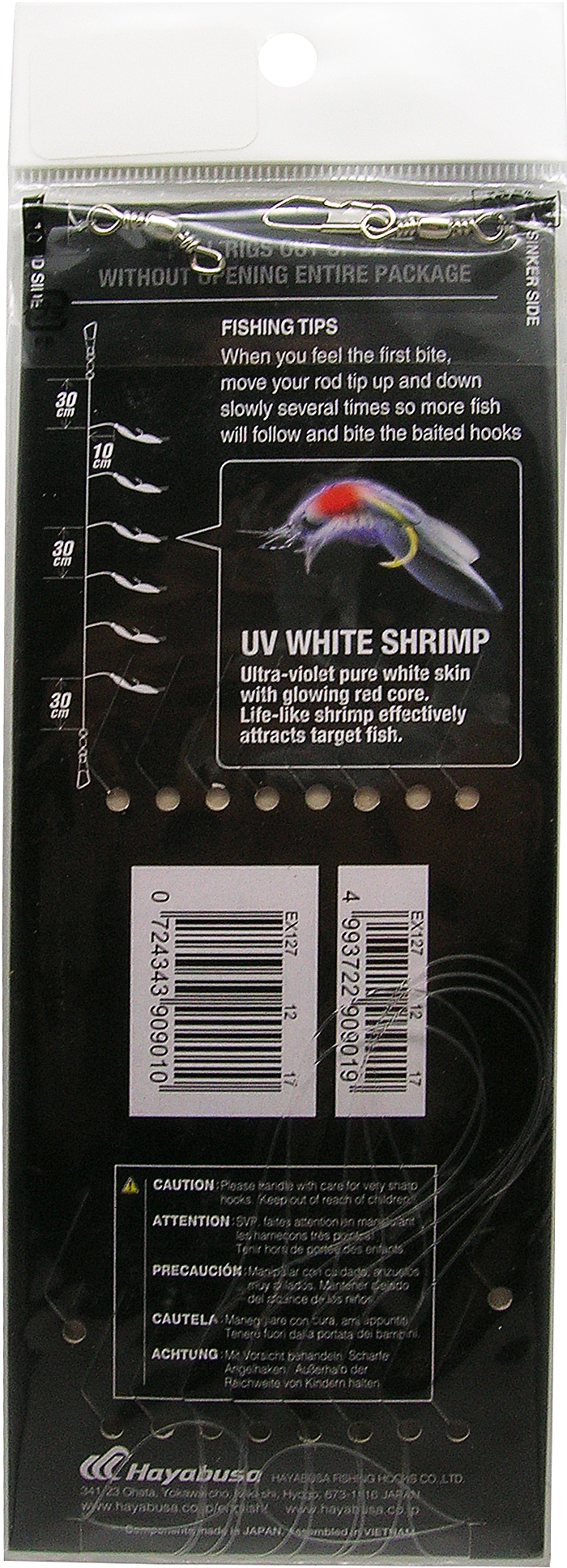 Hayabusa EX127-12 UV White Shrimp Sabiki Size 12 with 6-Hooks for Saltwater Fishing
