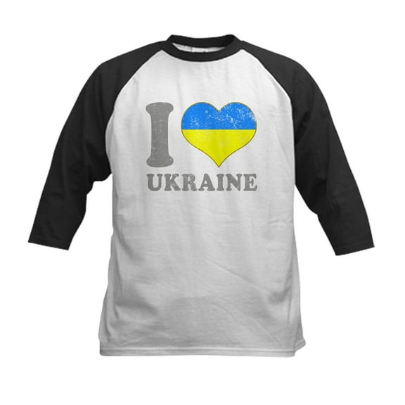 CafePress - I Love Ukraine Native Ukrainian Fl Baseball Jersey - Kids Cotton Baseball Jersey, 3/4 Sleeve Shirt