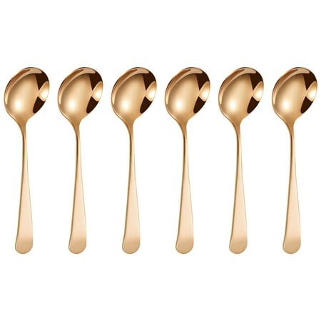 

BingYELH 6Pcs Cute Round Stainless Steel Spoon - Stainless Steel Spoon Round Soup Spoon Household Eating Spoon Cute Spoon 304 Stainless Steel Fork Thick Bottom Spoon