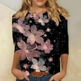thumbnail image 2 of CYMMPU Spring Tops Round Neck Fall Trendy Shirts Loose Fit 3/4 Sleeve Flower Printed Blouses for Women Dressy Casual Tunic Tops Lightweight Basic Tees Pink S, 2 of 4