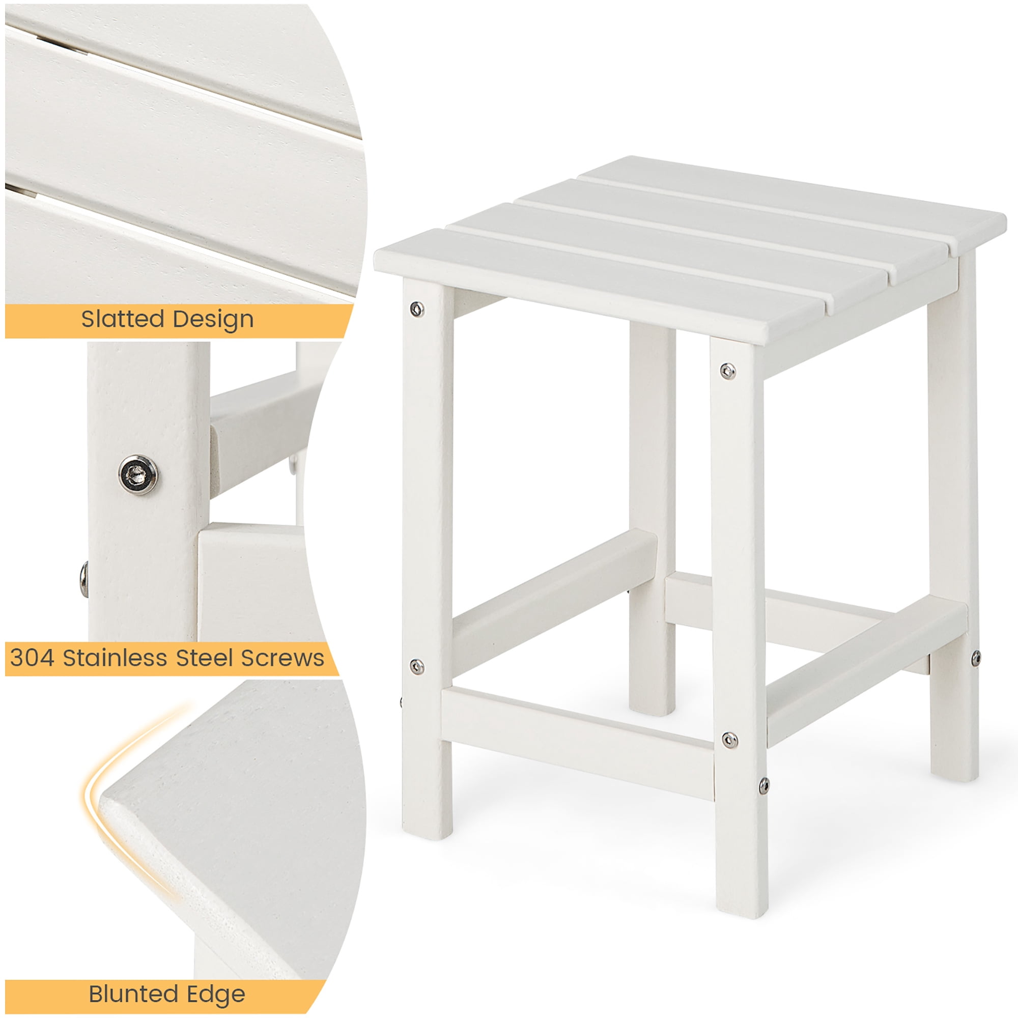 Costway 14'' Patio Adirondack Side End Table HDPE Square Weather Resistant Garden White