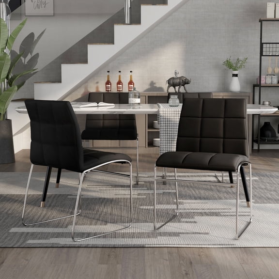 Espece Faux Leather Dining Side Chairs, Black, Set of 2