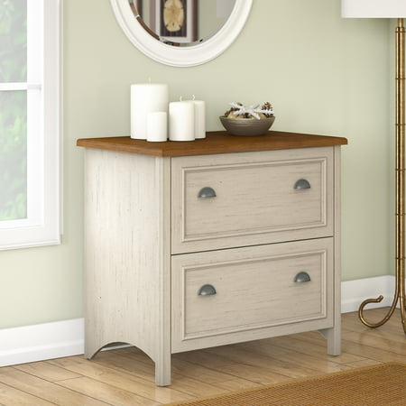UPC: 0042976197773 | Bush Furniture Fairview 2 Drawer Lateral File Cabinet in Antique White and Tea Maple