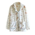 thumbnail image 2 of Taylonsss Women's Casual Floral Pajama Tops Flannel Button Turn-down Sleepwear Fuzzy Fleece Jacket Soft Warm Winter Coat with Pockets, 2 of 3