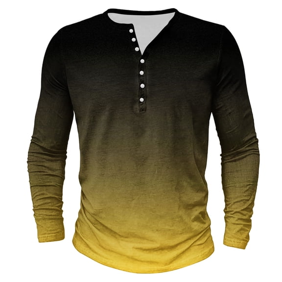 cfhntfmh Mens Henley Shirts Big and Tall Long Sleeve Casual T-Shirts Basic Classic Cotton Tee Shirts Gradient Color Shirt
