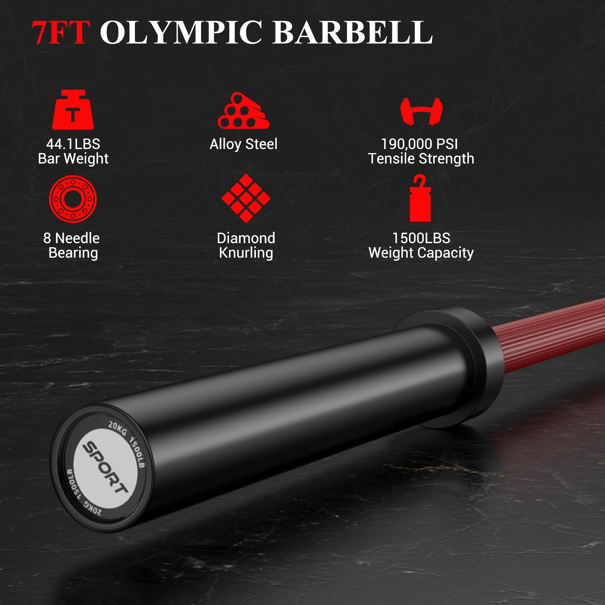 Luku 7ft Barbell, Weight Bar for Bench Press, Squats, Deadlifts, Weight Lifting Bar for Strength Training, Deadlift Bar,1500LBS Weight Capacity