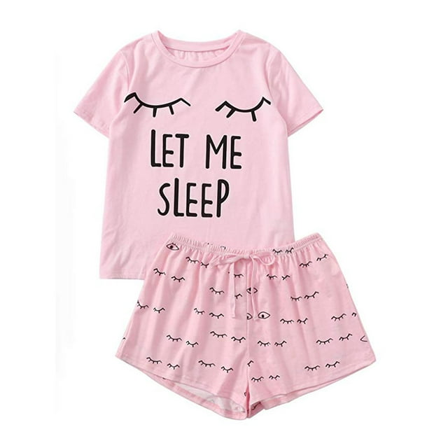 KIHOUT Pyjama Femme Short Décontracté Manches Courtes T-Shirt Imprimé Ensemble de Nuit