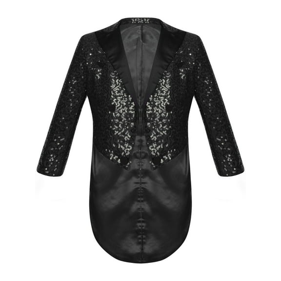 YUUMIN Kids Boys Sequins Tuxedo Jacket Suit Tailcoat Swallowtail Blazer Wedding Pageant Birthday Black 6