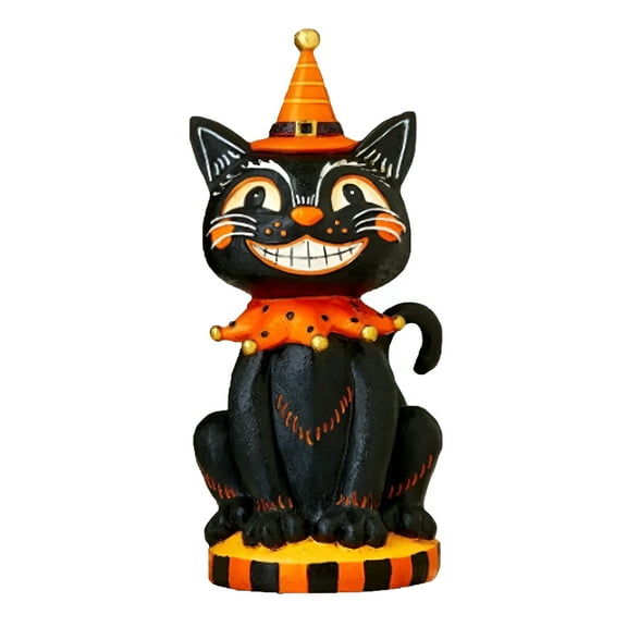 LAMIRO Vintage Halloween Black Cat Decor,9.8" Small Resin Vintage Halloween Figurines Table Decorations for Home,Indoor Tabletop Desk Mantel Tiered Tray Kitchen Decoration