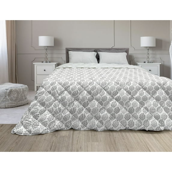 Persian Down Alternative Comforter, Middle Eastern Inspirations with Curved Leaves and Flowers Blooming Nature, Microfiber Quilt for All Season, 5 Sizes, Navy Blue Cream, by Ambesonne