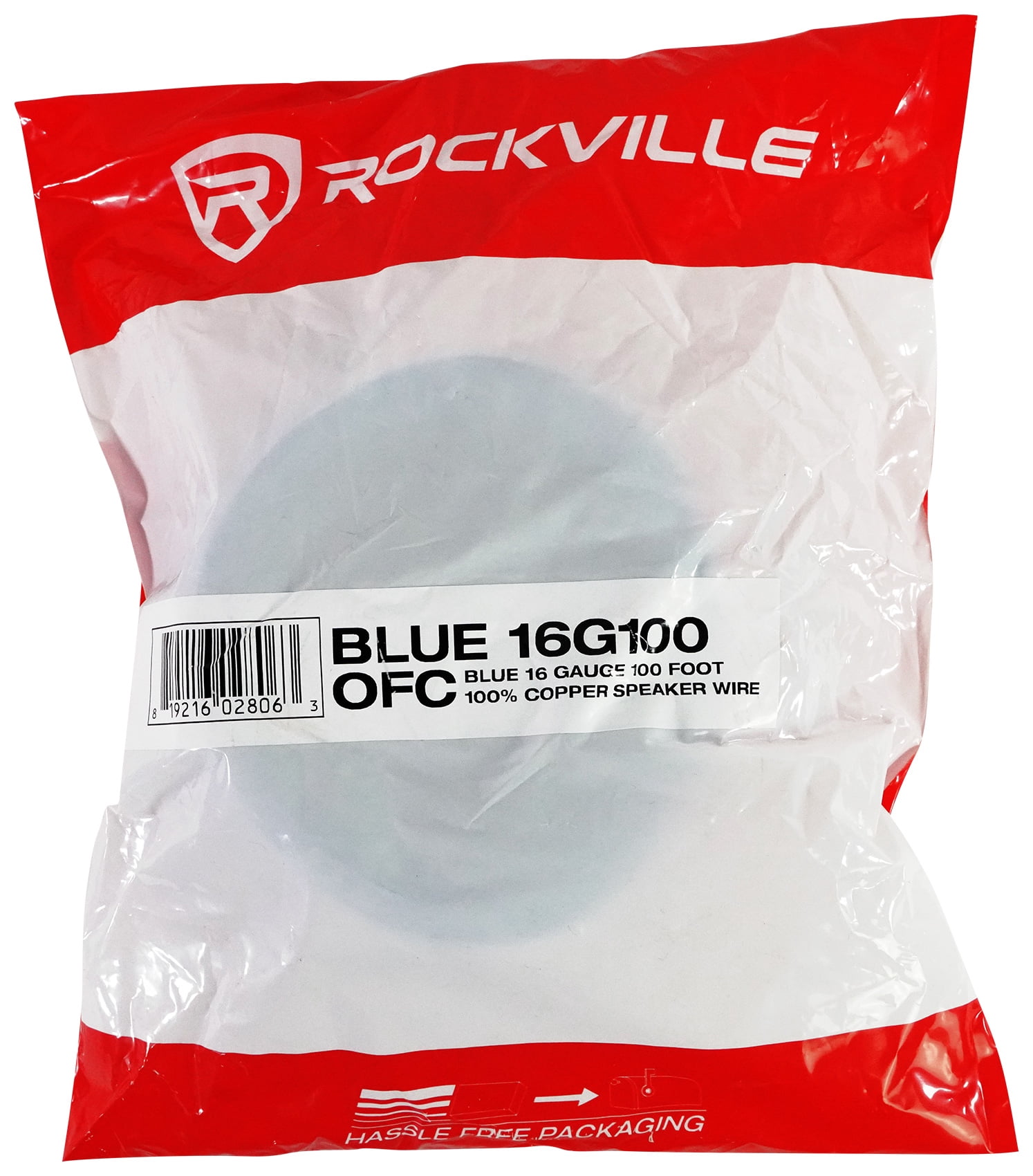 Rockville BLUE 16G100 OFC 16 Gauge 100 Foot 100% Copper Speaker Wire Car Audio